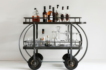 Industrial bar cart with circular design and large wheels