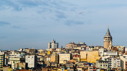 Fototapeta na wymiar Istanbul, Turkey - March 23 2014: Cityscape of Istanbul from the Golden Horn