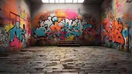 graffiti-covered walls, metal grates, or cracked pavement. Create visually intriguing compositions