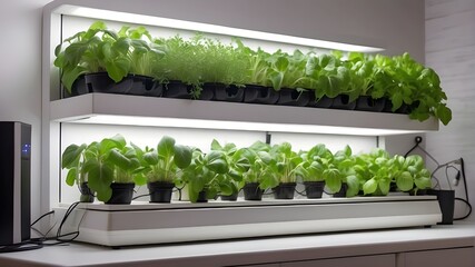  An agricultural greenhouse including hydroponic shelves, a hydroponic farm housed in a high-tech farming facility. Concept of agricultural technology