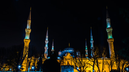 Istanbul, Turkey - March 23 2014: Night view of Suleymaniye Mosque
