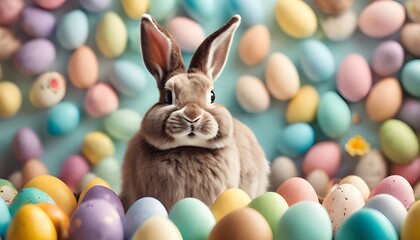 Fototapeta na wymiar Springtime Surprise: Adorable Bunny Peeking Out with Easter Treats