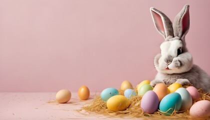 Fototapeta na wymiar Springtime Surprise: Adorable Bunny Peeking Out with Easter Treats