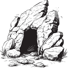 Neolithic Nest Stone Cave Vector Emblem Enigmatic Enclave Prehistoric Stone Cave Logo Design - obrazy, fototapety, plakaty