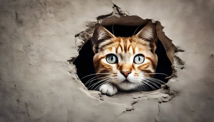 uriosity Captured: Adorable Cat Peeking Out from a Hole