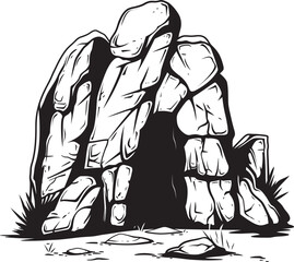 Fossil Formation Prehistoric Stone Cave Logo Icon Ancient Architecture Stone Cave Vector Symbol