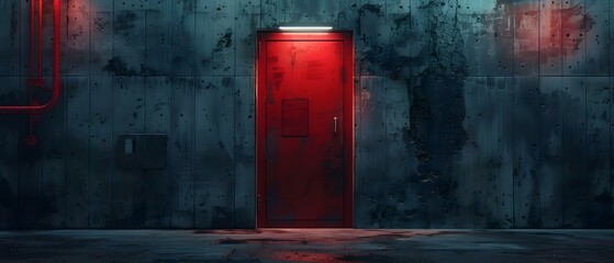 Red Portal to Dystopia - A Minimalist Enigma. Concept Abstract Art, Dystopian World, Red Color Scheme, Conceptual Photography - obrazy, fototapety, plakaty