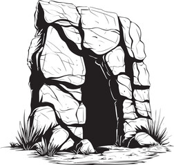 Paleolithic Portal Stone Cave Emblem Archaic Refuge Prehistoric Vector Icon