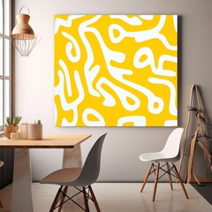Yellow and white flat digital illustration canvas with abstract graffiti and copy space for text background pattern