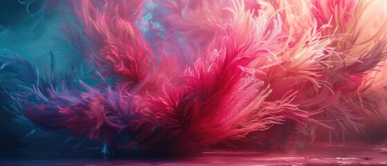 A dancer's feather boa, caressing the air in a dimly lit room, captured in a fluid, impressionistic style, 3D illustration - obrazy, fototapety, plakaty