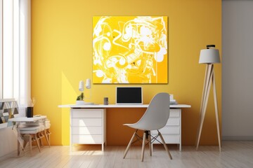 Yellow and white flat digital illustration canvas with abstract graffiti and copy space for text background pattern