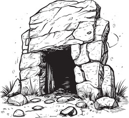Archaic Retreat Prehistoric Cave Logo Icon Megalithic Haven Stone Cave Vector Emblem