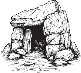Neolithic Nest Stone Cave Vector Design Tribal Trove Prehistoric Cave Logo Icon