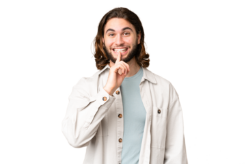 Young handsome man over isolated chroma key background showing a sign of silence gesture putting finger in mouth