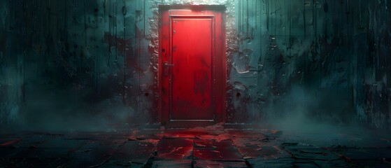 Mysterious Red Gateway in a Dystopian World. Concept Dystopian Fiction, Mysterious Red Gateway, Alternative Realities, Post-Apocalyptic Landscape, Science Fiction Art