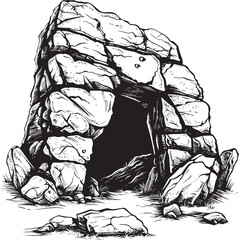 Paleolithic Portal Prehistoric Stone Cave Logo Icon Ancient Shelter Stone Cave Vector Symbol