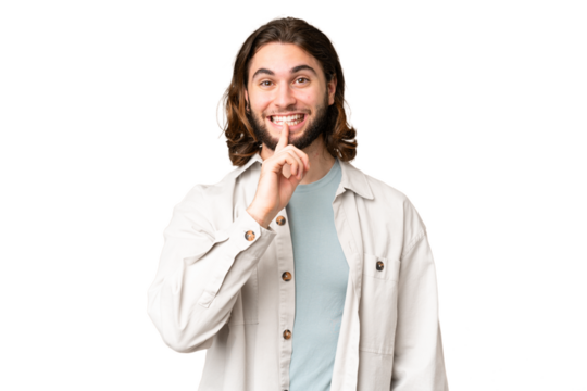 Young handsome man over isolated chroma key background showing a sign of silence gesture putting finger in mouth