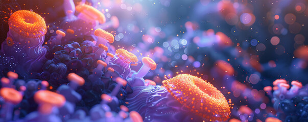 Ocean Dwellers, Coral, Peaceful aquatic societies dwell among floating coral cities, utilizing bioluminescent technologies, undersea gardeners cultivating vibrant marine life