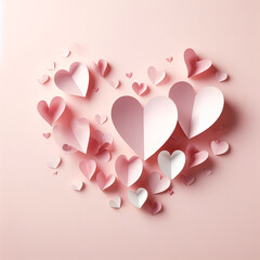 Pink paper hearts in paper pop-up style, symbol of love