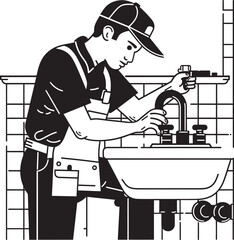 Flow Maestro Plumbing Worker Repairs Logo Design Tap Titan Worker Repair Vector Icon