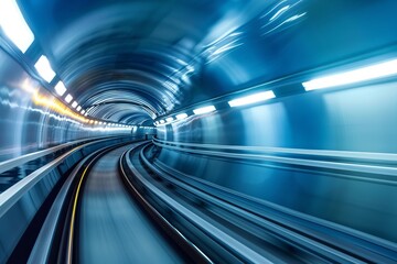 subway tunnel with motion blur in blue tonality. abstract background