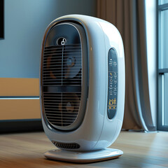 Portable air conditioner that freezes time to cool, compact and futuristic. Generative AI.
