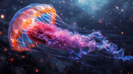 Colorful Jellyfish Floating in the Ocean - obrazy, fototapety, plakaty