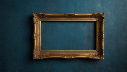 Rectangle gold frame on a grunge blue background