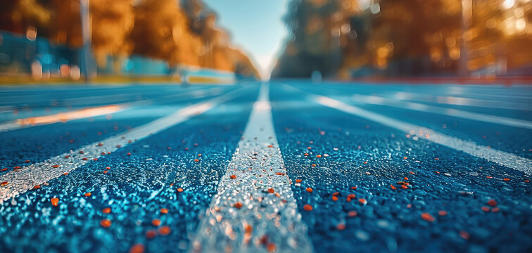 Competition sport concept at the starting line as a business symbol as ready set go for the beginnings of a planned strategy for success as a track and field stadium background. Generative AI.