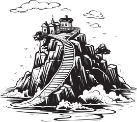 Seabreeze Ascent Rocky Island with Stair Icon Island Majesty Stair Iconography on Rocky Outcrop
