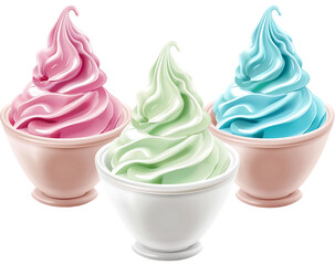 Milk cream, icecream and soft serve on white background