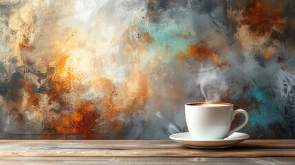 Obraz na płótnie Canvas A steaming cup of cappuccino sits gracefully against a backdrop of gray and brown hues