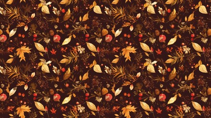 Aquarelle autumn leaves and late bloomers, seasonal hues