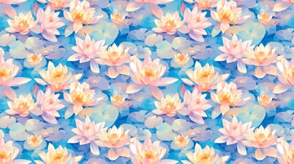 Fototapeta na wymiar Floating water lilies, peaceful and colorful, watercolor