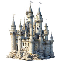 fairy old castle 3d model built on mountain isolated on transparent background