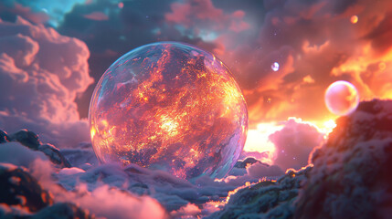 An epic 3D cartoon of a tiny interdimensional war fought on the surface of a mystical orb - obrazy, fototapety, plakaty
