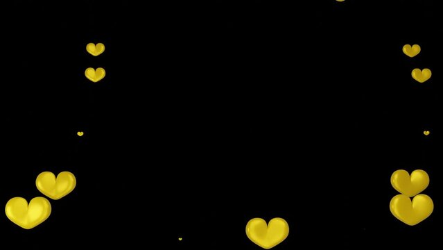 Happy valentine day congratulation with gold 3d heart shapes flying with black background