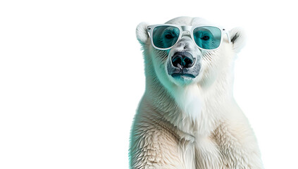 polar bear wearing white sunglasses on a solid color background - obrazy, fototapety, plakaty