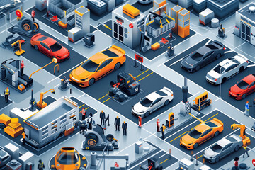 Isometric City Intersection With Diverse Vehicles and Pedestrians