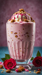 Image of delicious fruit ice cream, strawberry flavored with almond topping 25