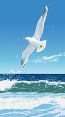 Fototapeta na wymiar Seagull clipart soaring over the ocean