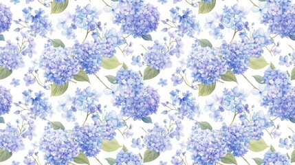 Obraz na płótnie Canvas Hydrangeas in full bloom, blues and purples, watercolor