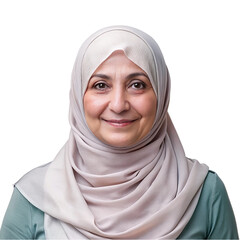 A woman wearing a hijab on transparent background