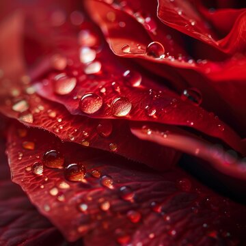 Beautiful red rose petals glistening with morning dew