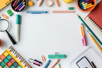 Teacher's day greeting card. School elements frame. Generative AI.