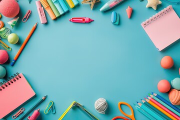 Teacher's Day greeting card with a frame of school elements.