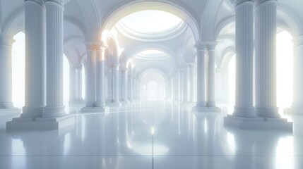 White very pure architecture, white glow, heaven, buddhism, architecture, minimal. Generative AI. - 779075346