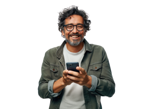 South American Man with Phone Smiling