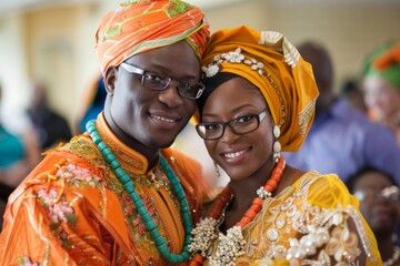 a man and a woman in traditional african clothing are posing for a picture. Generative AI