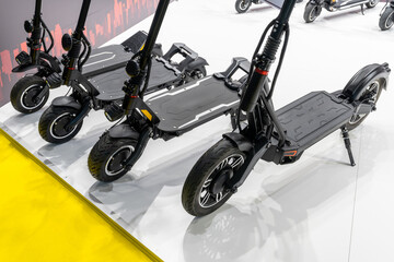 A lot of modern electric scooters for sale